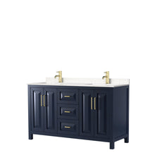 Load image into Gallery viewer, Wyndham Collection Vanity Wyndham Collection WCV252560DBLC2UNSMXX Daria 60 Inch Double Bathroom Vanity in Dark Blue, Light-Vein Carrara Cultured Marble Countertop, Undermount Square Sinks, No Mirror