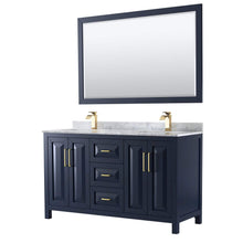 Load image into Gallery viewer, Wyndham Collection Vanity Wyndham Collection WCV252560DBLCMUNSM58 Daria 60 Inch Double Bathroom Vanity in Dark Blue, White Carrara Marble Countertop, Undermount Square Sinks, 58 Inch Mirror