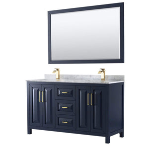 Wyndham Collection Vanity Wyndham Collection WCV252560DBLCMUNSM58 Daria 60 Inch Double Bathroom Vanity in Dark Blue, White Carrara Marble Countertop, Undermount Square Sinks, 58 Inch Mirror