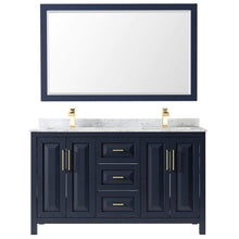 Load image into Gallery viewer, Wyndham Collection Vanity Wyndham Collection WCV252560DBLCMUNSM58 Daria 60 Inch Double Bathroom Vanity in Dark Blue, White Carrara Marble Countertop, Undermount Square Sinks, 58 Inch Mirror