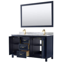 Load image into Gallery viewer, Wyndham Collection Vanity Wyndham Collection WCV252560DBLCMUNSM58 Daria 60 Inch Double Bathroom Vanity in Dark Blue, White Carrara Marble Countertop, Undermount Square Sinks, 58 Inch Mirror