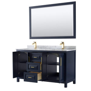 Wyndham Collection Vanity Wyndham Collection WCV252560DBLCMUNSM58 Daria 60 Inch Double Bathroom Vanity in Dark Blue, White Carrara Marble Countertop, Undermount Square Sinks, 58 Inch Mirror