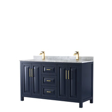 Load image into Gallery viewer, Wyndham Collection Vanity Wyndham Collection WCV252560DBLCMUNSMXX Daria 60 Inch Double Bathroom Vanity in Dark Blue, White Carrara Marble Countertop, Undermount Square Sinks, No Mirror