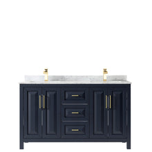 Load image into Gallery viewer, Wyndham Collection Vanity Wyndham Collection WCV252560DBLCMUNSMXX Daria 60 Inch Double Bathroom Vanity in Dark Blue, White Carrara Marble Countertop, Undermount Square Sinks, No Mirror