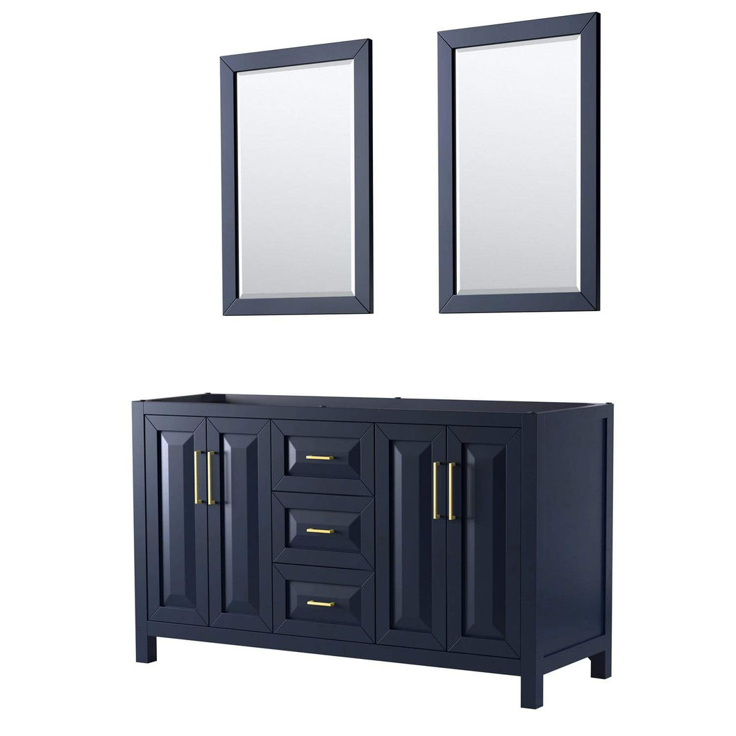 Wyndham Collection Vanity Wyndham Collection WCV252560DBLCXSXXM24 Daria 60 Inch Double Bathroom Vanity in Dark Blue, No Countertop, No Sink, 24 Inch Mirrors