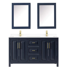 Load image into Gallery viewer, Wyndham Collection Vanity Wyndham Collection WCV252560DBLWCUNSMED Daria 60 Inch Double Bathroom Vanity in Dark Blue, White Cultured Marble Countertop, Undermount Square Sinks, Medicine Cabinets