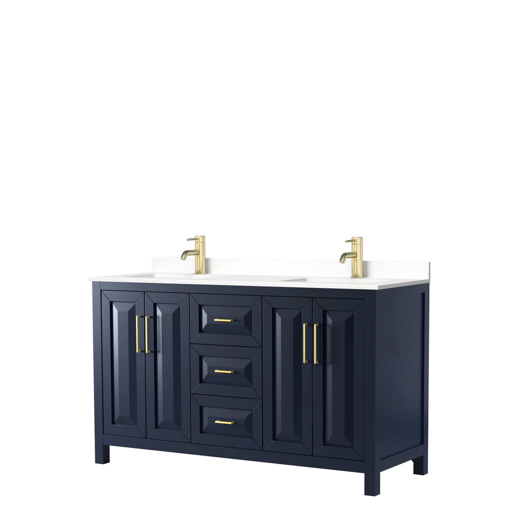 Wyndham Collection Vanity Wyndham Collection WCV252560DBLWCUNSMXX Daria 60 Inch Double Bathroom Vanity in Dark Blue, White Cultured Marble Countertop, Undermount Square Sinks, No Mirror