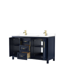 Load image into Gallery viewer, Wyndham Collection Vanity Wyndham Collection WCV252560DBLWCUNSMXX Daria 60 Inch Double Bathroom Vanity in Dark Blue, White Cultured Marble Countertop, Undermount Square Sinks, No Mirror