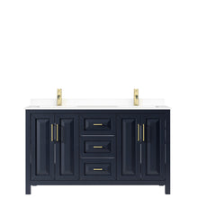 Load image into Gallery viewer, Wyndham Collection Vanity Wyndham Collection WCV252560DBLWCUNSMXX Daria 60 Inch Double Bathroom Vanity in Dark Blue, White Cultured Marble Countertop, Undermount Square Sinks, No Mirror