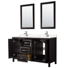Load image into Gallery viewer, Wyndham Collection Vanity Wyndham Collection WCV252560DDEC2UNSM24 Daria 60 Inch Double Bathroom Vanity in Dark Espresso, Light-Vein Carrara Cultured Marble Countertop, Undermount Square Sinks, 24 Inch Mirrors