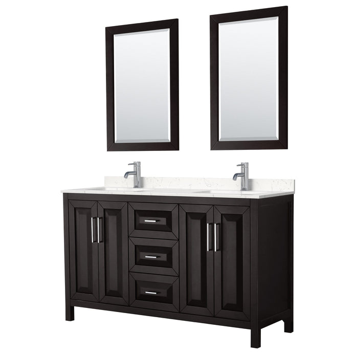 Wyndham Collection Vanity Wyndham Collection WCV252560DDEC2UNSM24 Daria 60 Inch Double Bathroom Vanity in Dark Espresso, Light-Vein Carrara Cultured Marble Countertop, Undermount Square Sinks, 24 Inch Mirrors
