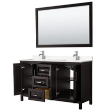 Load image into Gallery viewer, Wyndham Collection Vanity Wyndham Collection WCV252560DDEC2UNSM58 Daria 60 Inch Double Bathroom Vanity in Dark Espresso, Light-Vein Carrara Cultured Marble Countertop, Undermount Square Sinks, 58 Inch Mirror