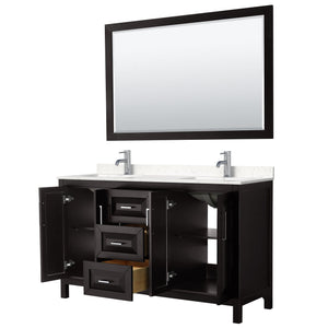 Wyndham Collection Vanity Wyndham Collection WCV252560DDEC2UNSM58 Daria 60 Inch Double Bathroom Vanity in Dark Espresso, Light-Vein Carrara Cultured Marble Countertop, Undermount Square Sinks, 58 Inch Mirror