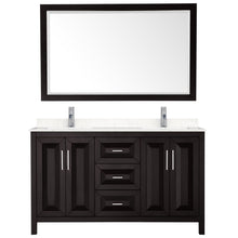 Load image into Gallery viewer, Wyndham Collection Vanity Wyndham Collection WCV252560DDEC2UNSM58 Daria 60 Inch Double Bathroom Vanity in Dark Espresso, Light-Vein Carrara Cultured Marble Countertop, Undermount Square Sinks, 58 Inch Mirror