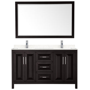 Wyndham Collection Vanity Wyndham Collection WCV252560DDEC2UNSM58 Daria 60 Inch Double Bathroom Vanity in Dark Espresso, Light-Vein Carrara Cultured Marble Countertop, Undermount Square Sinks, 58 Inch Mirror