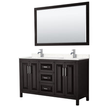 Load image into Gallery viewer, Wyndham Collection Vanity Wyndham Collection WCV252560DDEC2UNSM58 Daria 60 Inch Double Bathroom Vanity in Dark Espresso, Light-Vein Carrara Cultured Marble Countertop, Undermount Square Sinks, 58 Inch Mirror