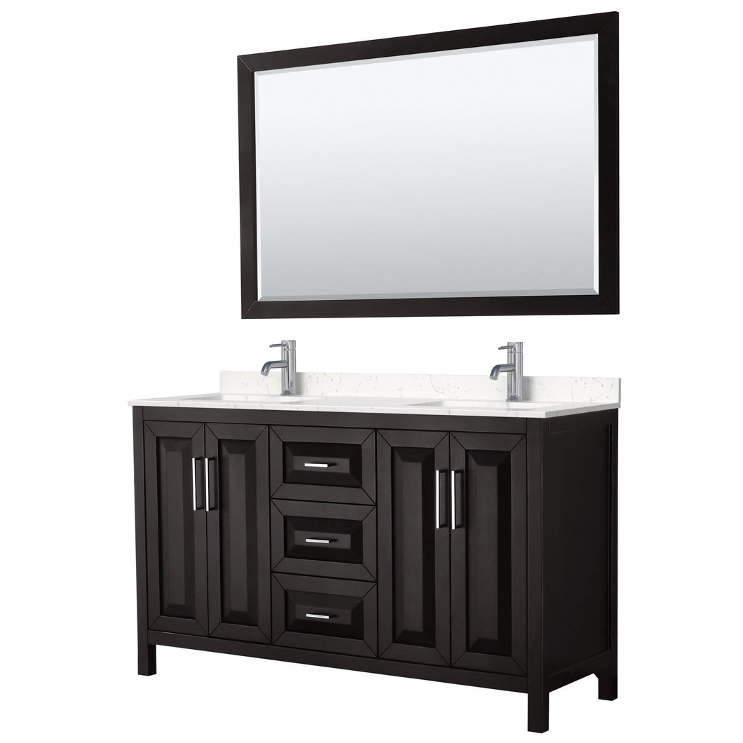 Wyndham Collection Vanity Wyndham Collection WCV252560DDEC2UNSM58 Daria 60 Inch Double Bathroom Vanity in Dark Espresso, Light-Vein Carrara Cultured Marble Countertop, Undermount Square Sinks, 58 Inch Mirror