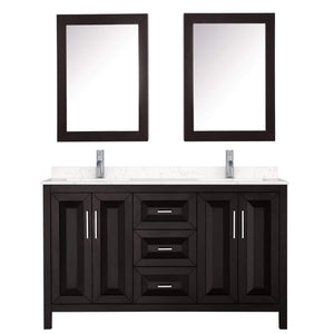 Wyndham Collection Vanity Wyndham Collection WCV252560DDEC2UNSMED Daria 60 Inch Double Bathroom Vanity in Dark Espresso, Light-Vein Carrara Cultured Marble Countertop, Undermount Square Sinks, Medicine Cabinets