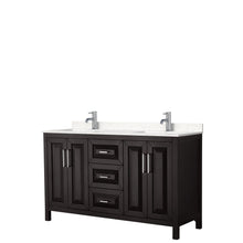 Load image into Gallery viewer, Wyndham Collection Vanity Wyndham Collection WCV252560DDEC2UNSMXX Daria 60 Inch Double Bathroom Vanity in Dark Espresso, Light-Vein Carrara Cultured Marble Countertop, Undermount Square Sinks, No Mirror