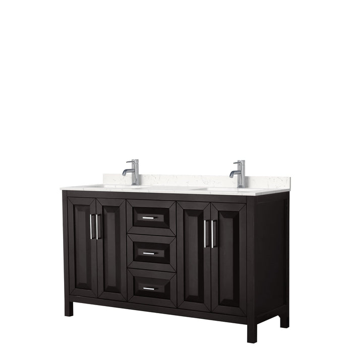 Wyndham Collection Vanity Wyndham Collection WCV252560DDEC2UNSMXX Daria 60 Inch Double Bathroom Vanity in Dark Espresso, Light-Vein Carrara Cultured Marble Countertop, Undermount Square Sinks, No Mirror