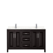 Load image into Gallery viewer, Wyndham Collection Vanity Wyndham Collection WCV252560DDEC2UNSMXX Daria 60 Inch Double Bathroom Vanity in Dark Espresso, Light-Vein Carrara Cultured Marble Countertop, Undermount Square Sinks, No Mirror