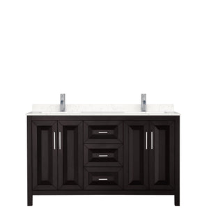 Wyndham Collection Vanity Wyndham Collection WCV252560DDEC2UNSMXX Daria 60 Inch Double Bathroom Vanity in Dark Espresso, Light-Vein Carrara Cultured Marble Countertop, Undermount Square Sinks, No Mirror