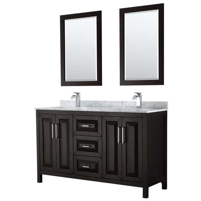 Wyndham Collection Vanity Wyndham Collection WCV252560DDECMUNSM24 Daria 60 Inch Double Bathroom Vanity in Dark Espresso, White Carrara Marble Countertop, Undermount Square Sinks, and 24 Inch Mirrors