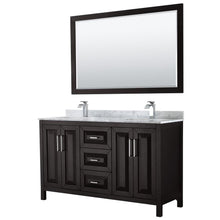 Load image into Gallery viewer, Wyndham Collection Vanity Wyndham Collection WCV252560DDECMUNSM58 Daria 60 Inch Double Bathroom Vanity in Dark Espresso, White Carrara Marble Countertop, Undermount Square Sinks, and 58 Inch Mirror