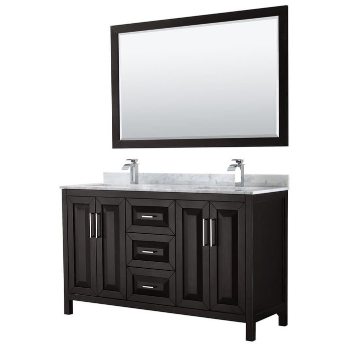 Wyndham Collection Vanity Wyndham Collection WCV252560DDECMUNSM58 Daria 60 Inch Double Bathroom Vanity in Dark Espresso, White Carrara Marble Countertop, Undermount Square Sinks, and 58 Inch Mirror