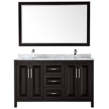 Load image into Gallery viewer, Wyndham Collection Vanity Wyndham Collection WCV252560DDECMUNSM58 Daria 60 Inch Double Bathroom Vanity in Dark Espresso, White Carrara Marble Countertop, Undermount Square Sinks, and 58 Inch Mirror