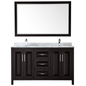 Wyndham Collection Vanity Wyndham Collection WCV252560DDECMUNSM58 Daria 60 Inch Double Bathroom Vanity in Dark Espresso, White Carrara Marble Countertop, Undermount Square Sinks, and 58 Inch Mirror