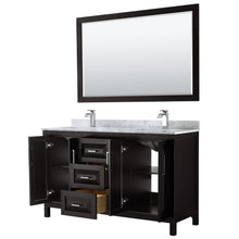 Load image into Gallery viewer, Wyndham Collection Vanity Wyndham Collection WCV252560DDECMUNSM58 Daria 60 Inch Double Bathroom Vanity in Dark Espresso, White Carrara Marble Countertop, Undermount Square Sinks, and 58 Inch Mirror