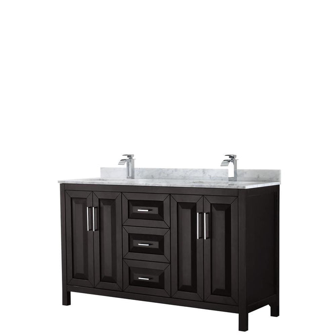 Wyndham Collection Vanity Wyndham Collection WCV252560DDECMUNSMXX Daria 60 Inch Double Bathroom Vanity in Dark Espresso, White Carrara Marble Countertop, Undermount Square Sinks, and No Mirror