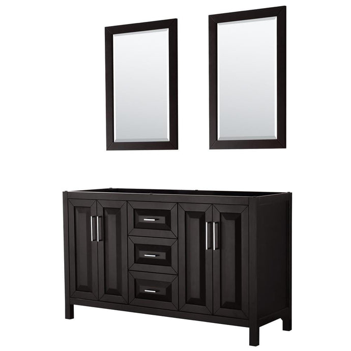 Wyndham Collection Vanity Wyndham Collection WCV252560DDECXSXXM24 Daria 60 Inch Double Bathroom Vanity in Dark Espresso, No Countertop, No Sink, and 24 Inch Mirrors