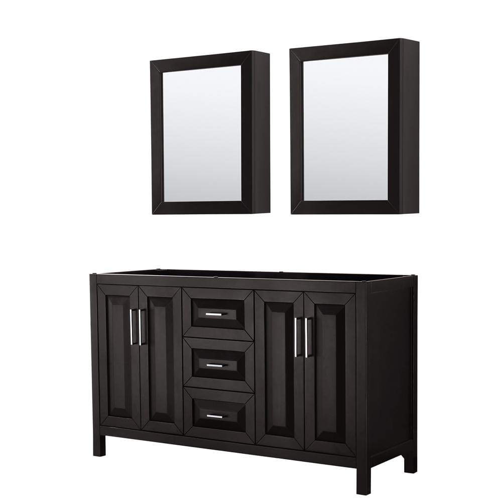 Wyndham Collection Vanity Wyndham Collection WCV252560DDECXSXXMED Daria 60 Inch Double Bathroom Vanity in Dark Espresso, No Countertop, No Sink, and Medicine Cabinets