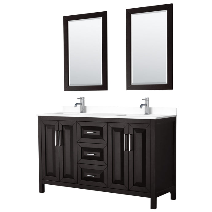 Wyndham Collection Vanity Wyndham Collection WCV252560DDEWCUNSM24 Daria 60 Inch Double Bathroom Vanity in Dark Espresso, White Cultured Marble Countertop, Undermount Square Sinks, 24 Inch Mirrors