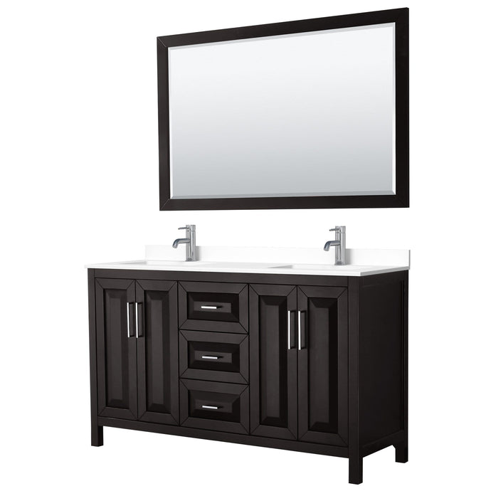 Wyndham Collection Vanity Wyndham Collection WCV252560DDEWCUNSM58 Daria 60 Inch Double Bathroom Vanity in Dark Espresso, White Cultured Marble Countertop, Undermount Square Sinks, 58 Inch Mirror