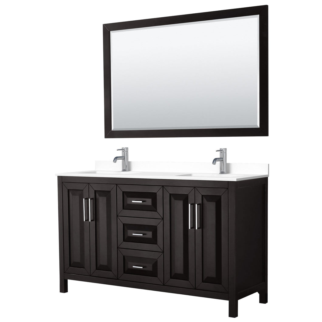Wyndham Collection Vanity Wyndham Collection WCV252560DDEWCUNSM58 Daria 60 Inch Double Bathroom Vanity in Dark Espresso, White Cultured Marble Countertop, Undermount Square Sinks, 58 Inch Mirror