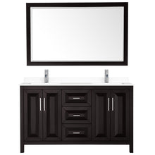 Load image into Gallery viewer, Wyndham Collection Vanity Wyndham Collection WCV252560DDEWCUNSM58 Daria 60 Inch Double Bathroom Vanity in Dark Espresso, White Cultured Marble Countertop, Undermount Square Sinks, 58 Inch Mirror