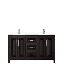 Load image into Gallery viewer, Wyndham Collection Vanity Wyndham Collection WCV252560DDEWCUNSMXX Daria 60 Inch Double Bathroom Vanity in Dark Espresso, White Cultured Marble Countertop, Undermount Square Sinks, No Mirror