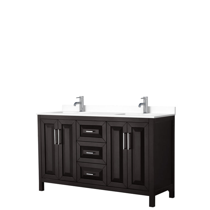 Wyndham Collection Vanity Wyndham Collection WCV252560DDEWCUNSMXX Daria 60 Inch Double Bathroom Vanity in Dark Espresso, White Cultured Marble Countertop, Undermount Square Sinks, No Mirror