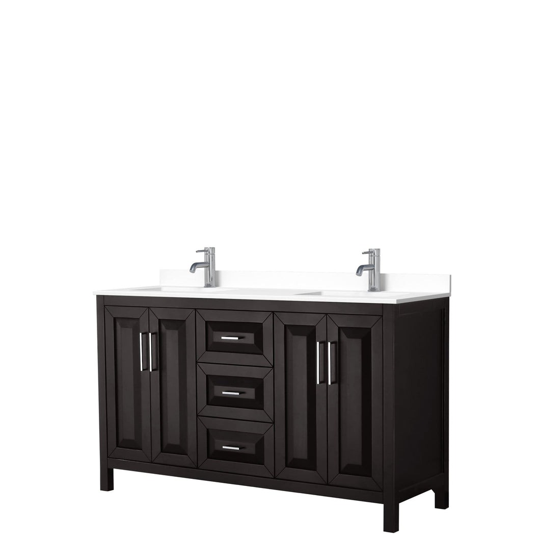 Wyndham Collection Vanity Wyndham Collection WCV252560DDEWCUNSMXX Daria 60 Inch Double Bathroom Vanity in Dark Espresso, White Cultured Marble Countertop, Undermount Square Sinks, No Mirror