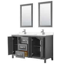 Load image into Gallery viewer, Wyndham Collection Vanity Wyndham Collection WCV252560DKGC2UNSM24 Daria 60 Inch Double Bathroom Vanity in Dark Gray, Light-Vein Carrara Cultured Marble Countertop, Undermount Square Sinks, 24 Inch Mirrors