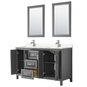 Wyndham Collection Vanity Wyndham Collection WCV252560DKGC2UNSM24 Daria 60 Inch Double Bathroom Vanity in Dark Gray, Light-Vein Carrara Cultured Marble Countertop, Undermount Square Sinks, 24 Inch Mirrors