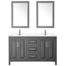 Load image into Gallery viewer, Wyndham Collection Vanity Wyndham Collection WCV252560DKGC2UNSM24 Daria 60 Inch Double Bathroom Vanity in Dark Gray, Light-Vein Carrara Cultured Marble Countertop, Undermount Square Sinks, 24 Inch Mirrors