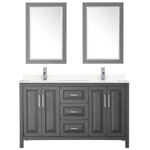 Wyndham Collection Vanity Wyndham Collection WCV252560DKGC2UNSM24 Daria 60 Inch Double Bathroom Vanity in Dark Gray, Light-Vein Carrara Cultured Marble Countertop, Undermount Square Sinks, 24 Inch Mirrors