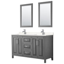 Load image into Gallery viewer, Wyndham Collection Vanity Wyndham Collection WCV252560DKGC2UNSM24 Daria 60 Inch Double Bathroom Vanity in Dark Gray, Light-Vein Carrara Cultured Marble Countertop, Undermount Square Sinks, 24 Inch Mirrors