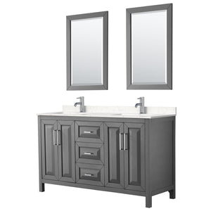 Wyndham Collection Vanity Wyndham Collection WCV252560DKGC2UNSM24 Daria 60 Inch Double Bathroom Vanity in Dark Gray, Light-Vein Carrara Cultured Marble Countertop, Undermount Square Sinks, 24 Inch Mirrors