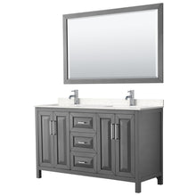 Load image into Gallery viewer, Wyndham Collection Vanity Wyndham Collection WCV252560DKGC2UNSM58 Daria 60 Inch Double Bathroom Vanity in Dark Gray, Light-Vein Carrara Cultured Marble Countertop, Undermount Square Sinks, 58 Inch Mirror