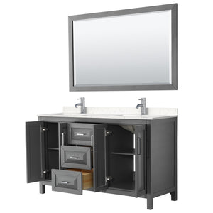 Wyndham Collection Vanity Wyndham Collection WCV252560DKGC2UNSM58 Daria 60 Inch Double Bathroom Vanity in Dark Gray, Light-Vein Carrara Cultured Marble Countertop, Undermount Square Sinks, 58 Inch Mirror